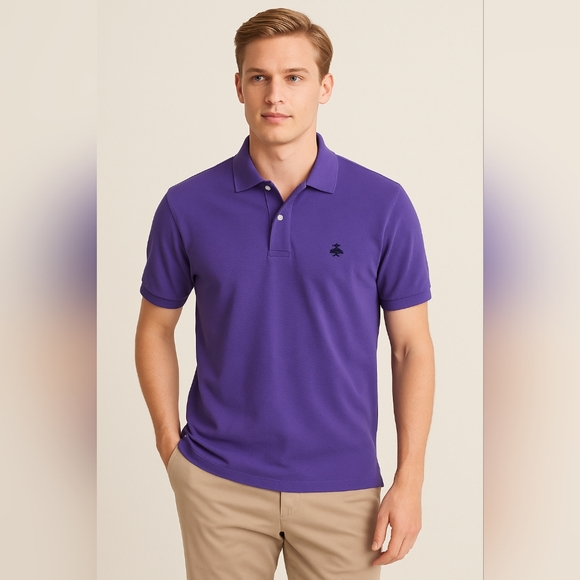 Brooks Brothers Men Polo Shirt Medium Purple Classic Preppy Office Academic Date - Picture 1 of 6